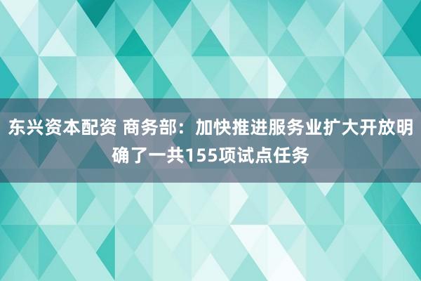 东兴资本配资 商务部：加快推进服务业扩大开放明确了一共155项试点任务