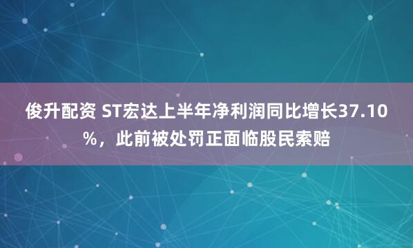 俊升配资 ST宏达上半年净利润同比增长37.10%，此前被处罚正面临股民索赔